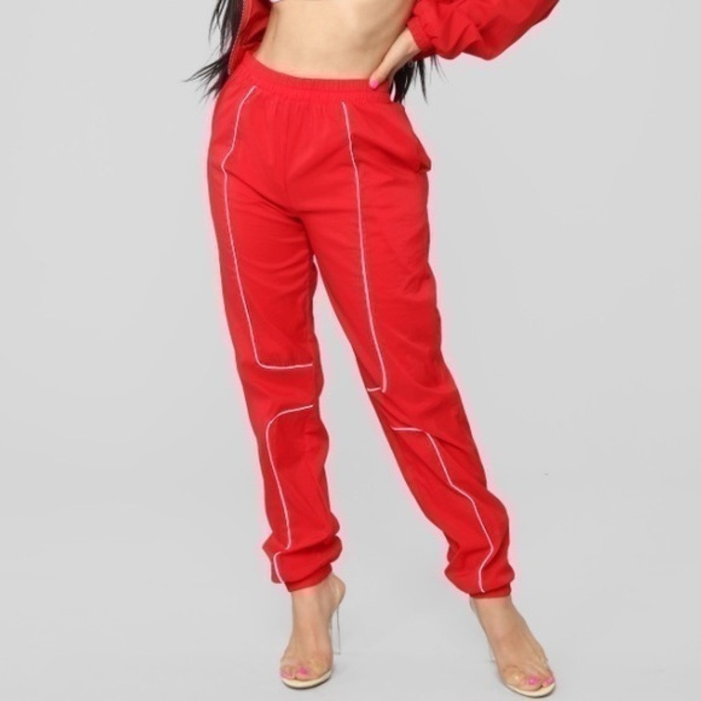 Fashion Nova | Highrise Red & White Piping Windbreaker  Joggers